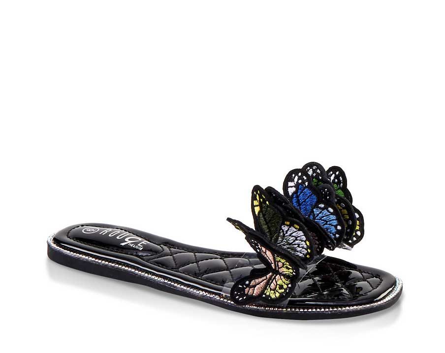 Butterfly Rhinestone Trim Slide Sandals