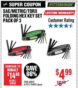 View 3 Pc SAE/Metric/Torx Folding Hex Key Set