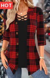 Red Criss Cross Plaid Fake Two Piece Twinset