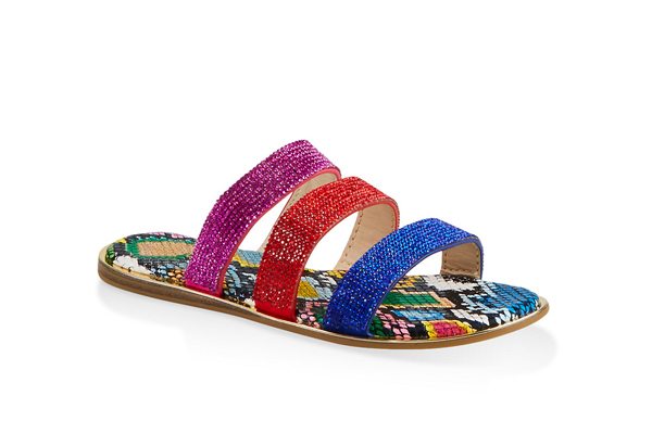 Rhinestone Three Band Slide Sandals