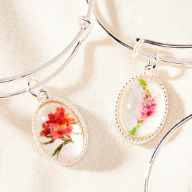 Printed Flower 'Sister' Charm Bangle| Shop Now