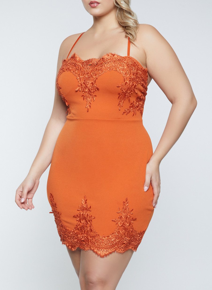 Plus Size Bodycon Dress Crochet Trim