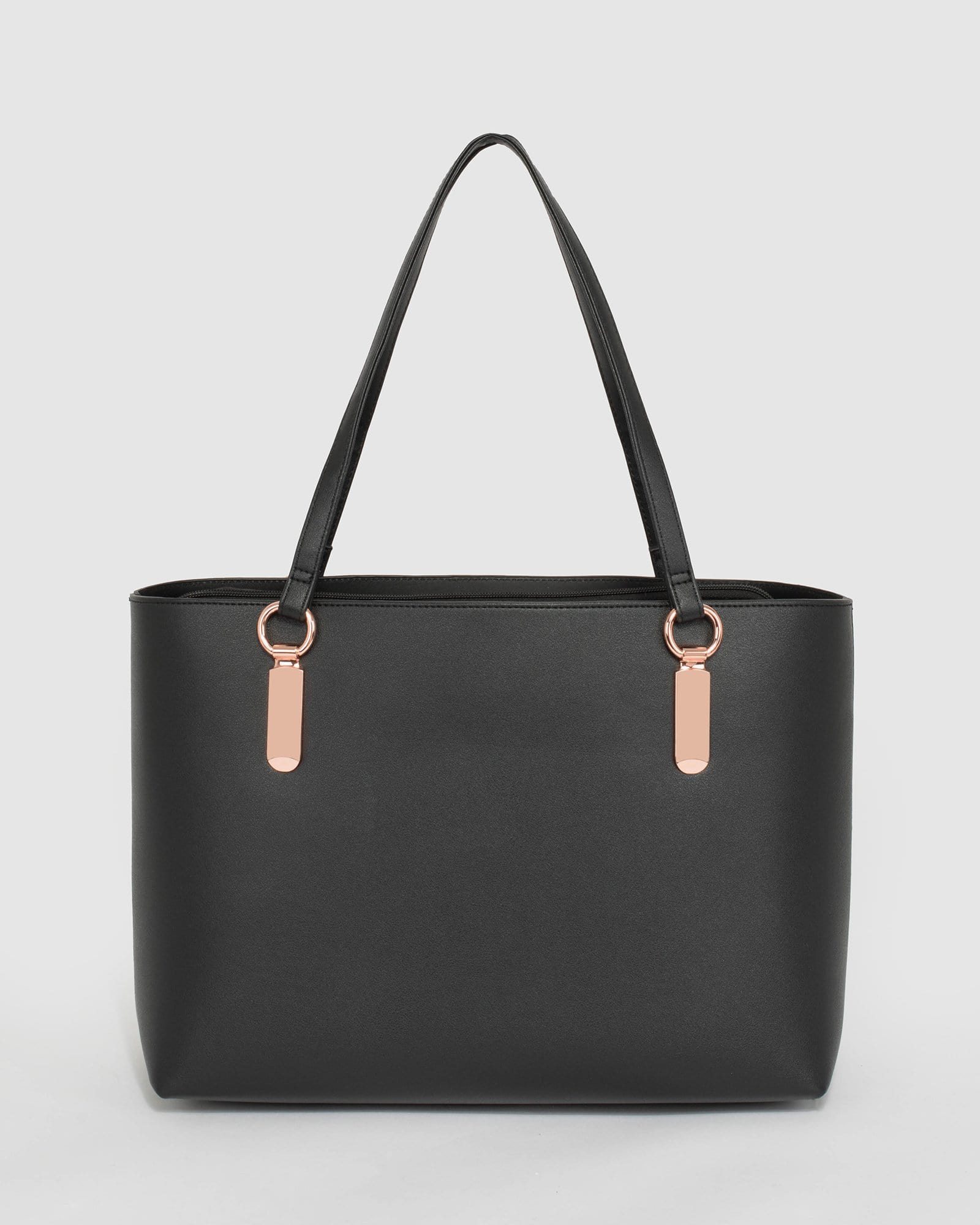 Image of Black Angelina Tote Bag With Rose Gold Hardware