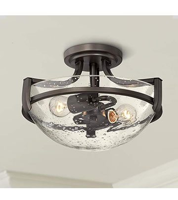 Mallot 13" Wide Bronze and Clear Seedy Glass Ceiling Light