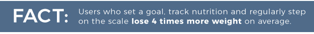 FACT: Users who set a goal, track nutrition and regularly step on the scale lose 4 times more weight on average.