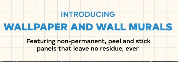 Introducing Wallpaper and Wall Murals Featuring non-permanent, stick and peel panels that leave no residue, ever.