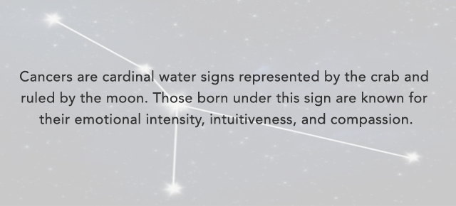 Learn more about the Cancer zodiac sign on our blog.
