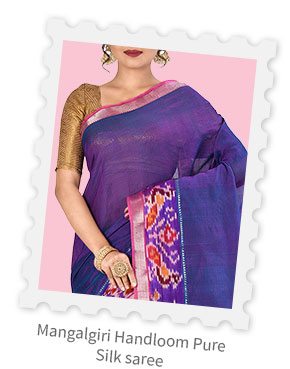 Mangalgiri Handloom Pure Silk Saree in Blue and Pink Dual Tone