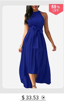 Royal Blue Cardigan and Belted Asymmetric Hem Dress