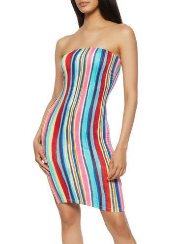 Multi Color Striped Tube Dress