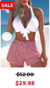 Criss Cross Striped White Bikini Set