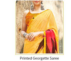 Printed Georgette Saree in Yellow
