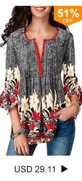 Button Up Pleated Printed Three Quarter Sleeve Blouse