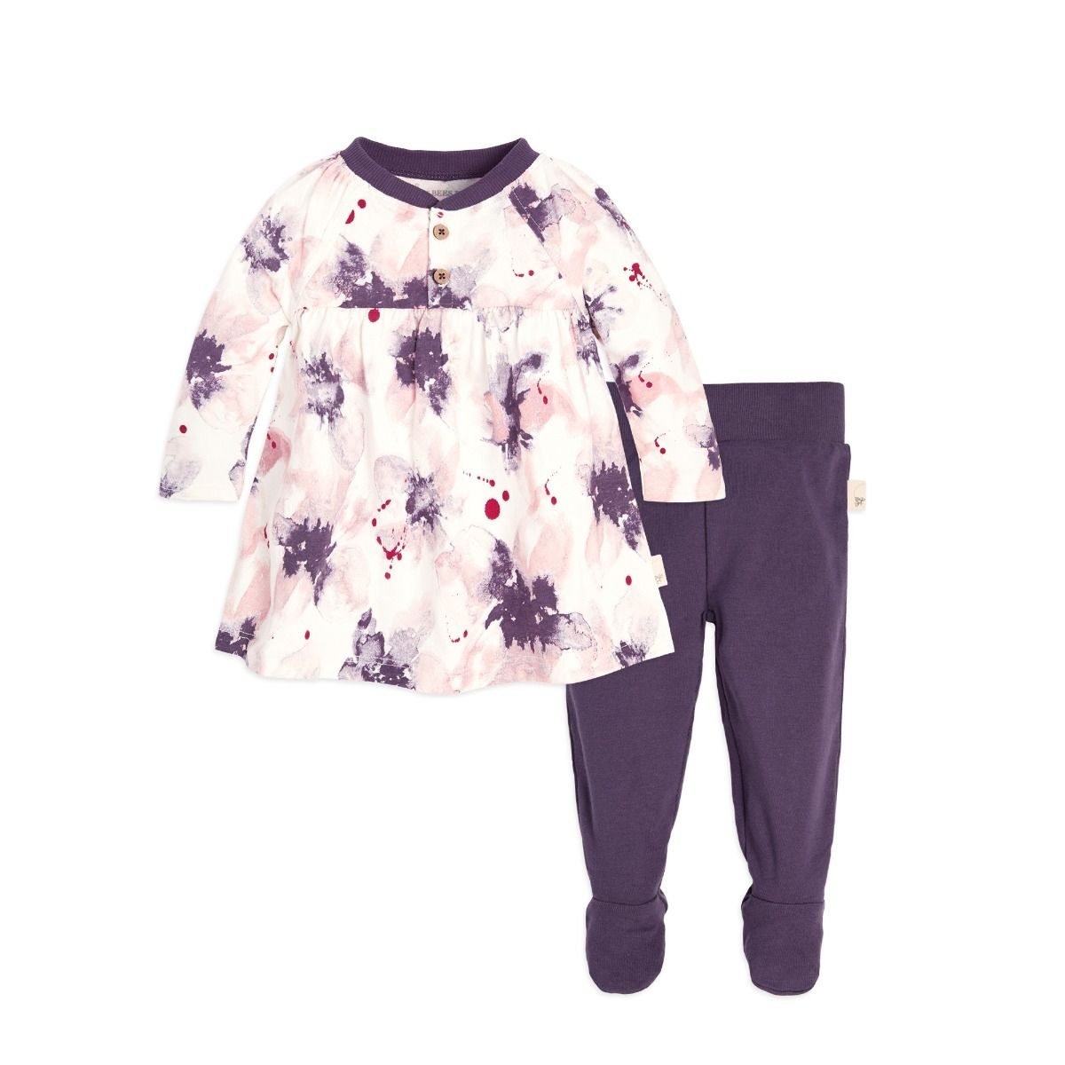 Exploded Petals Organic Baby Cotton Dress & Footed Pant Set