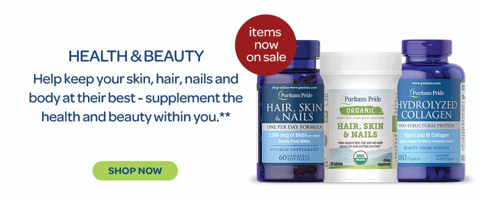 Items now on sale: Health and beauty - help keep your skin, hair, nails and body at their best - supplement the health and beauty within you.** Shop now.