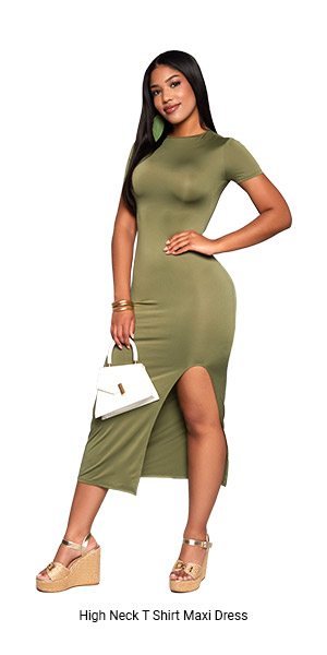 High Neck T Shirt Maxi Dress