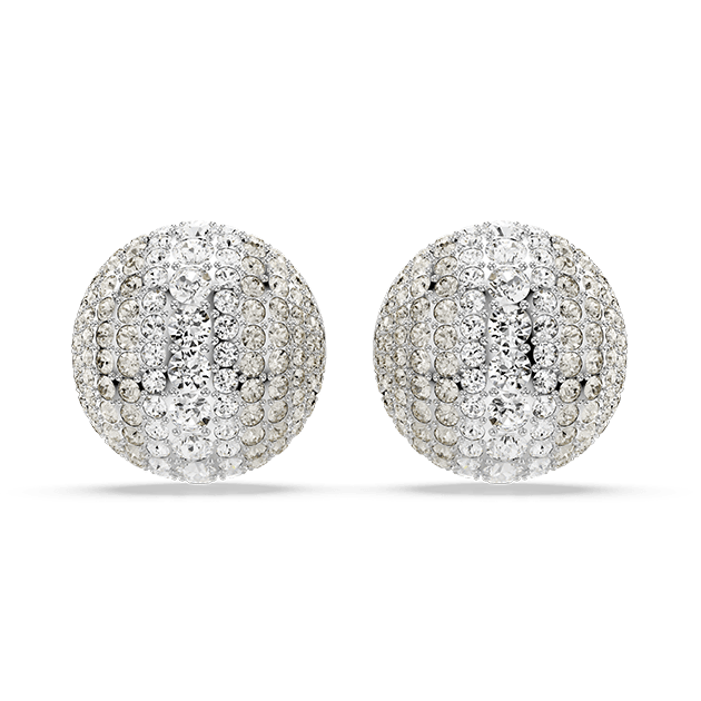 Sublima clip earrings, White, Rhodium plated