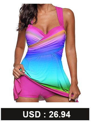 Printed Wrap Front Wide Strap Swimdress and Shorts