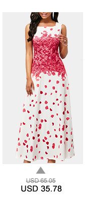 Rose Petal Print Sleeveless Maxi Dress