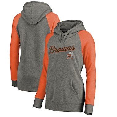 Cleveland Browns NFL Pro Line by Fanatics Branded Women's Timeless Collection Rising Script Tri-Blend Raglan Pullover Hoodie - Ash