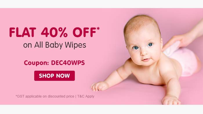 Flat 40% OFF* on All Baby Wipes