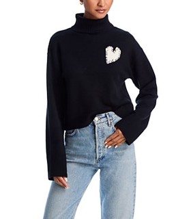 Aqua Cropped Turtleneck Heart Patch Sweater - Exclusive 