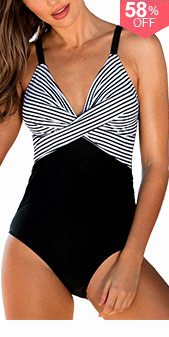 Spaghetti Strap Striped One Piece Swimwear