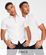 2 pack smart shirt with short sleeves in slim fit white