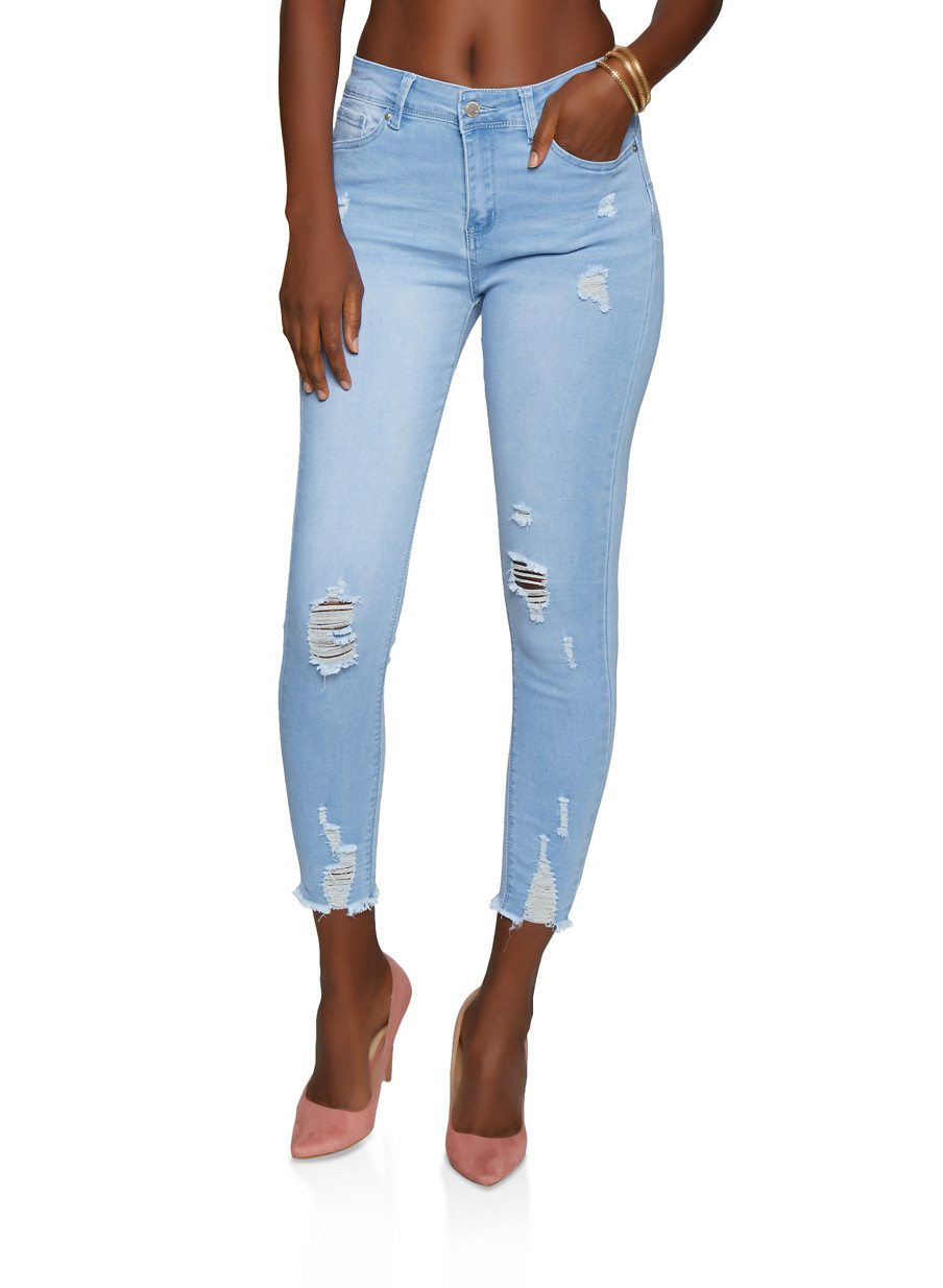 WAX Distressed Raw Hem Push Up Skinny Jeans