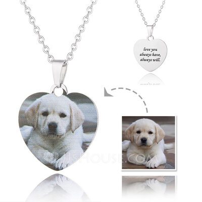 Custom Silver Heart Color Printing Photo Necklace - Mother's...