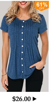 Button Up Crinkle Chest Navy Blue T Shirt