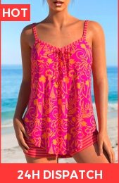 Bowknot Graffiti Print Hot Pink Tankini Set