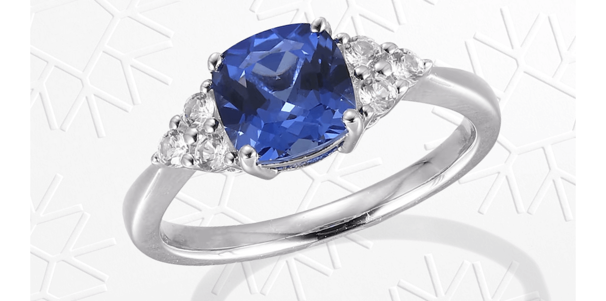 Cushion-Cut Blue Lab-Created Sapphire & White Lab-Created Sapphire Ring Sterling Silver