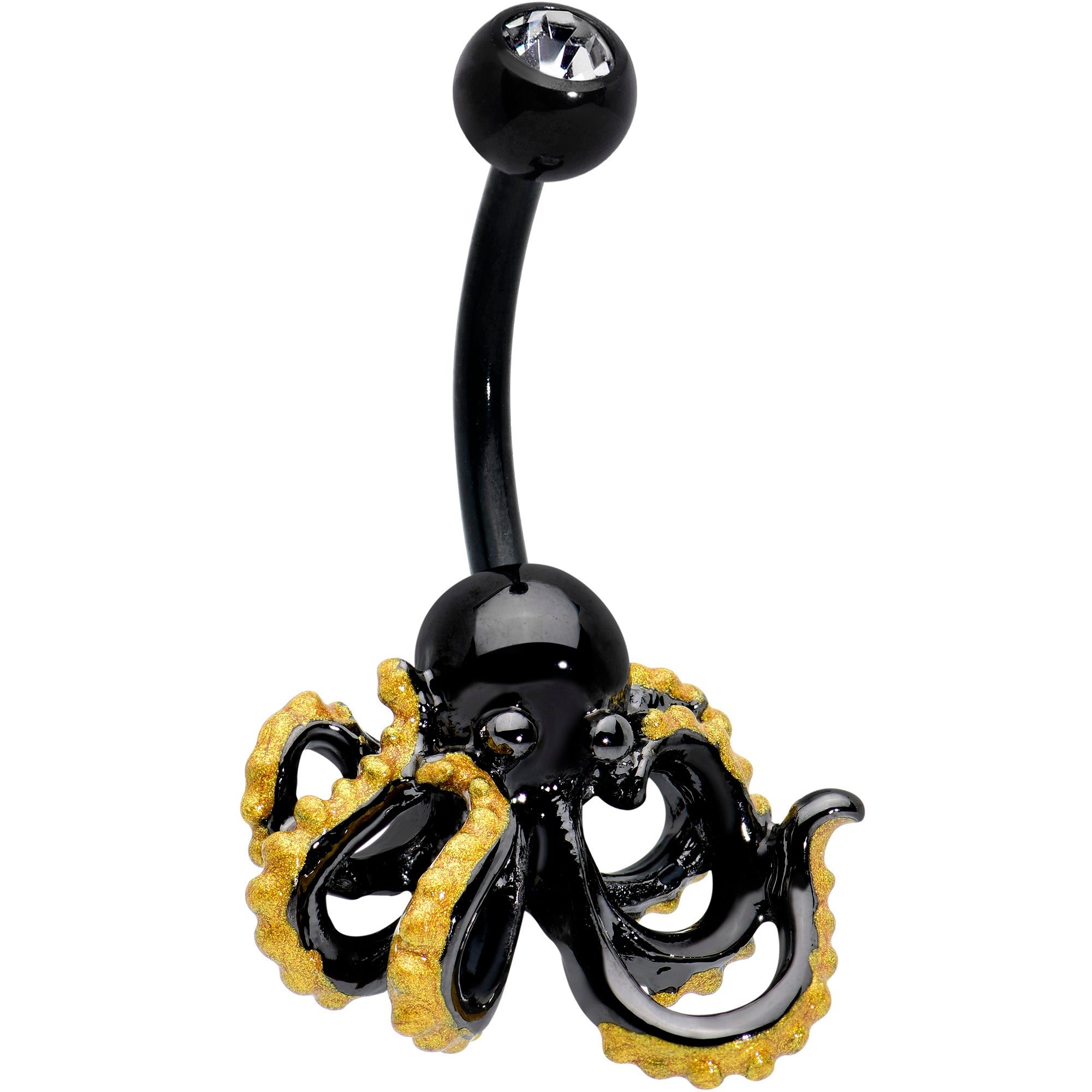 Image of Clear Gem Black Understated Octopus Belly Ring