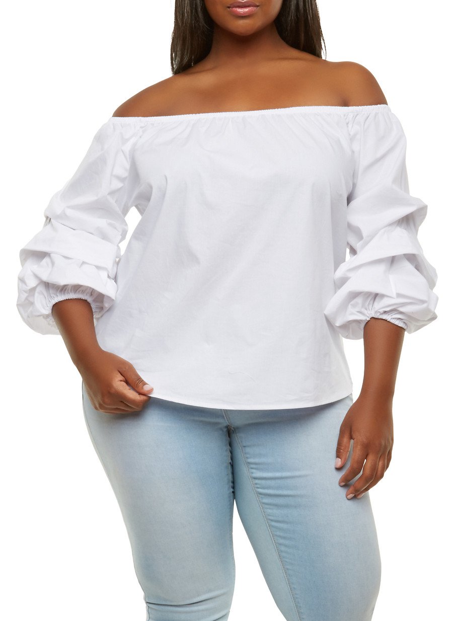 Plus Size Bubble Sleeve Off the Shoulder Top