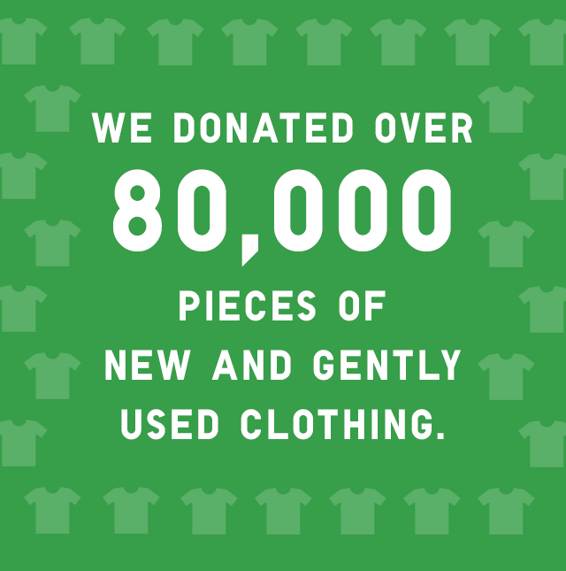 BANNER 3 - WE DONATED OVER 80000 PIECES OF NEW AND GENTLY USED CLOTHING.