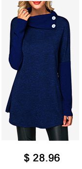 Long Sleeve Button Detail Royal Blue Tunic T Shirt