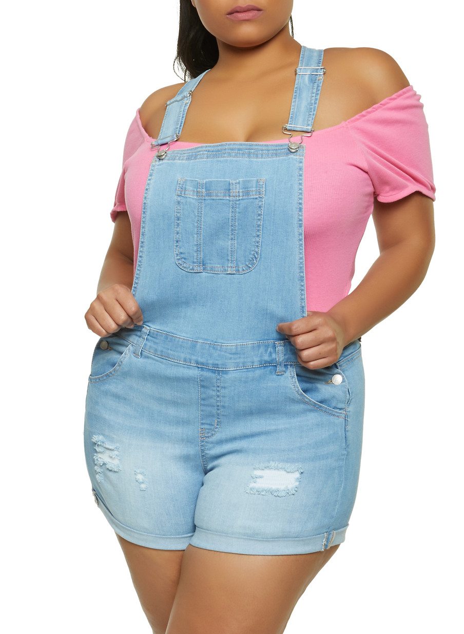 WAX Plus Size Denim Shortalls