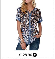 Split Neck Button Front Leopard Print Blouse