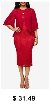 Keyhole Neckline Half Sleeve Wine Red Lace Dress