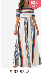 Printed White High Waist Maxi Dress