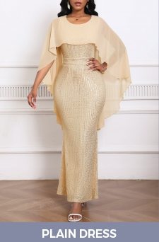 Sequin Beige Three Quarter Length Sleeve Dress