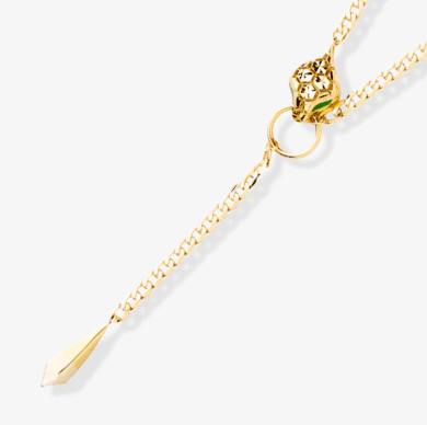 Italian Brilliance Diamond-Cut & Green Enamel Snake Y-Drop Necklace 14K Yellow Gold 18''