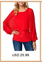 Red Overlay Embellished Round Neck Chiffon Blouse