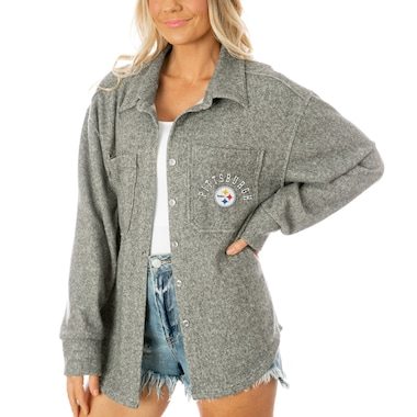 Women's Gameday Couture Gray Pittsburgh Steelers Long Pass Button-Up Shacket