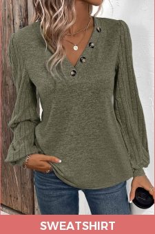 ROTITA Patchwork Olive Green V Neck Long Sleeve T Shirt