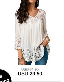 Button Up Lace Patchwork White Blouse