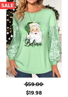 Light Green Sequin Santa Claus Print Christmas Sweatshirt