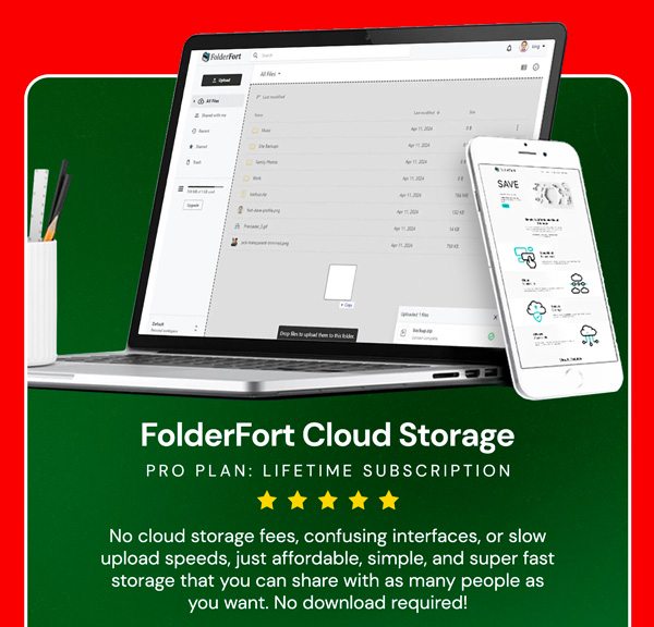 FolderFort 1TB or 2TB Cloud Storage Pro Plan: Lifetime Subscription