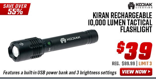 Kodiak Kiran Rechargeable 10,000 Lumen Tactical Flashlight